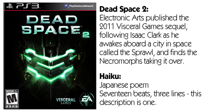 Haiku Review - Dead Space 2 (PS3)